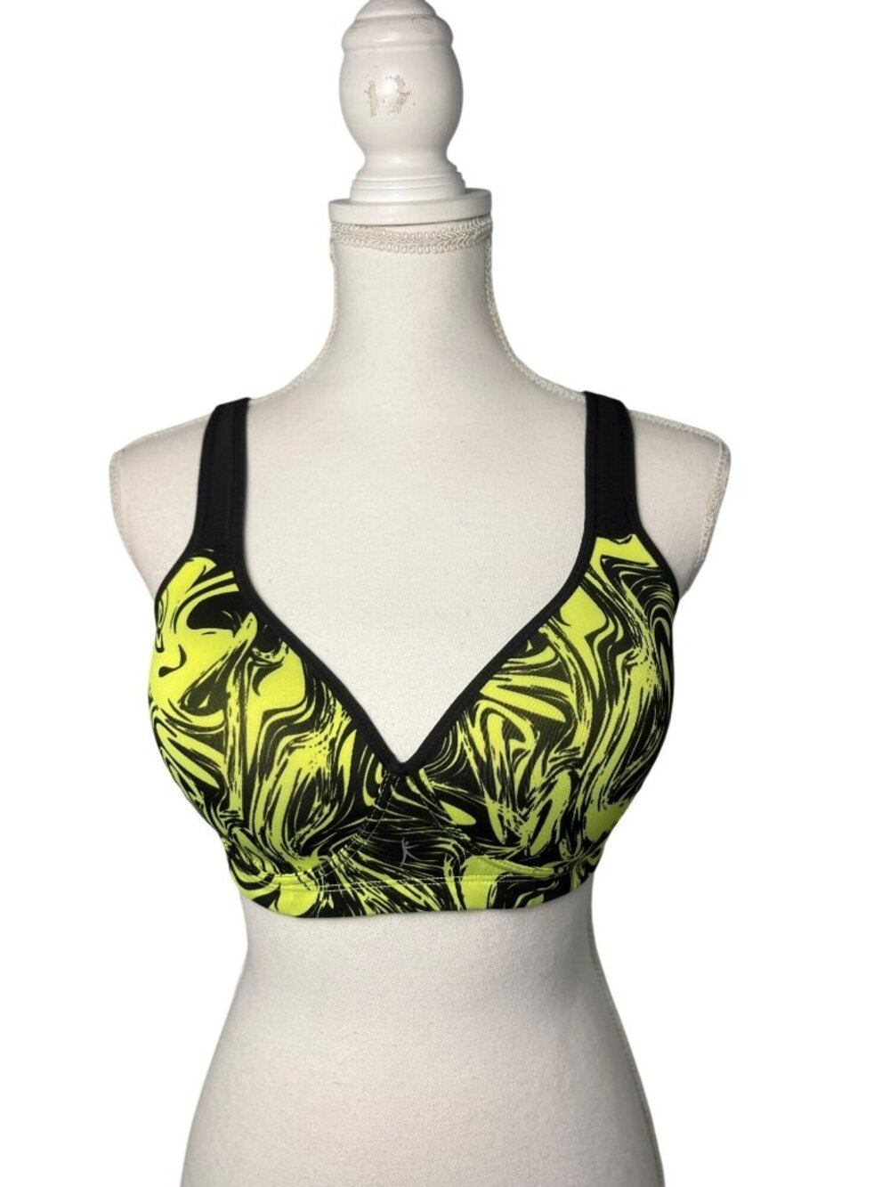 Danskin Adjustable Back Foam Sports Bra 36D Neon Lime Swirl USED